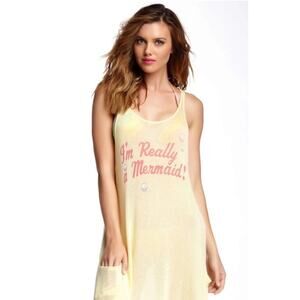 Wild Fox Swim Santorini I'm Really a Mermaid yellow knit swing dress XS beachy